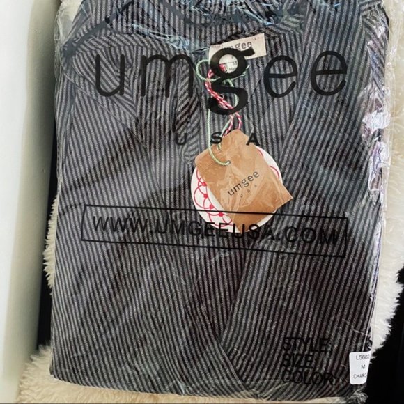 Umgee | Carmen Pinstripe Jumpsuit Paperbag Wide Sleeve Charcoal Black New Medium - Picture 14 of 15